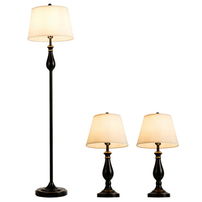 3 Pieces Brushed Nickel Lamp Set - Black