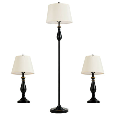 3 Pieces Brushed Nickel Lamp Set - Black
