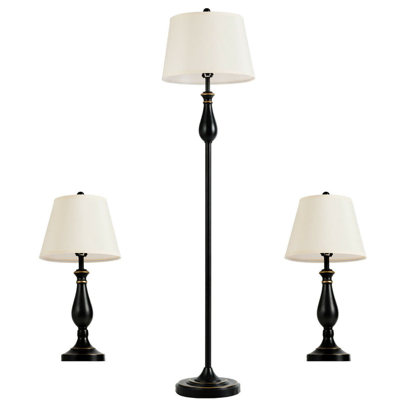 3 Pieces Brushed Nickel Lamp Set - Black