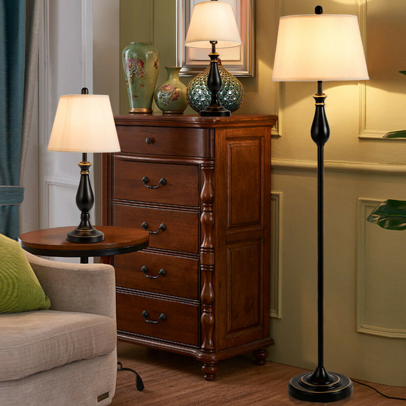 3 Pieces Brushed Nickel Lamp Set - Black