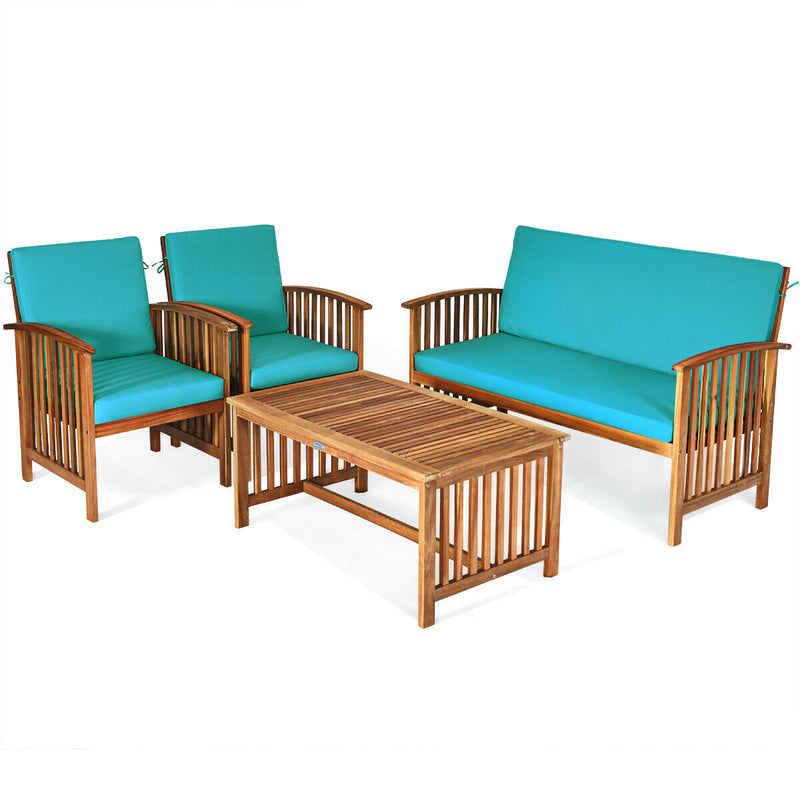 4PCS Patio Solid Wood Furniture Set-Blue