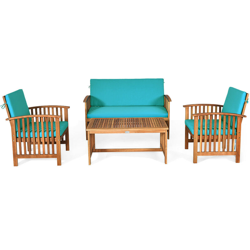 4PCS Patio Solid Wood Furniture Set-Blue