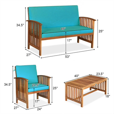 4PCS Patio Solid Wood Furniture Set-Blue
