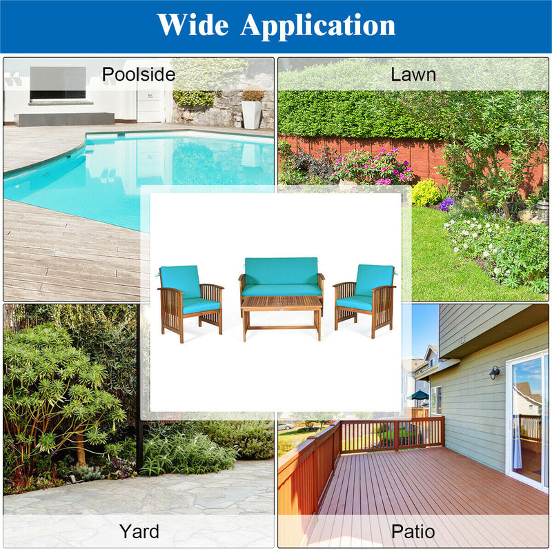 4PCS Patio Solid Wood Furniture Set-Blue