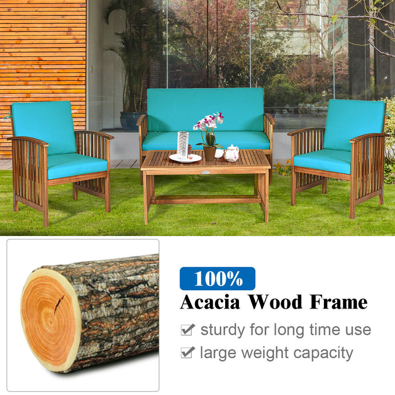 4PCS Patio Solid Wood Furniture Set-Blue