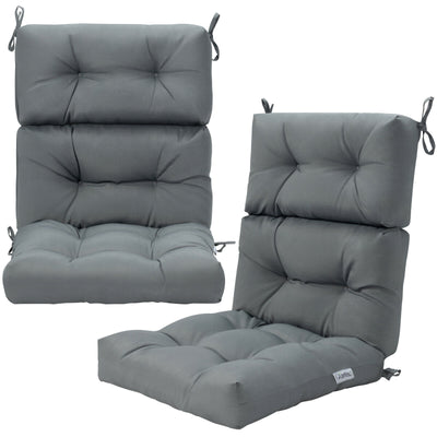 *Tufted Patio High Back Chair Cushion with Non-Slip String Ties - Gray