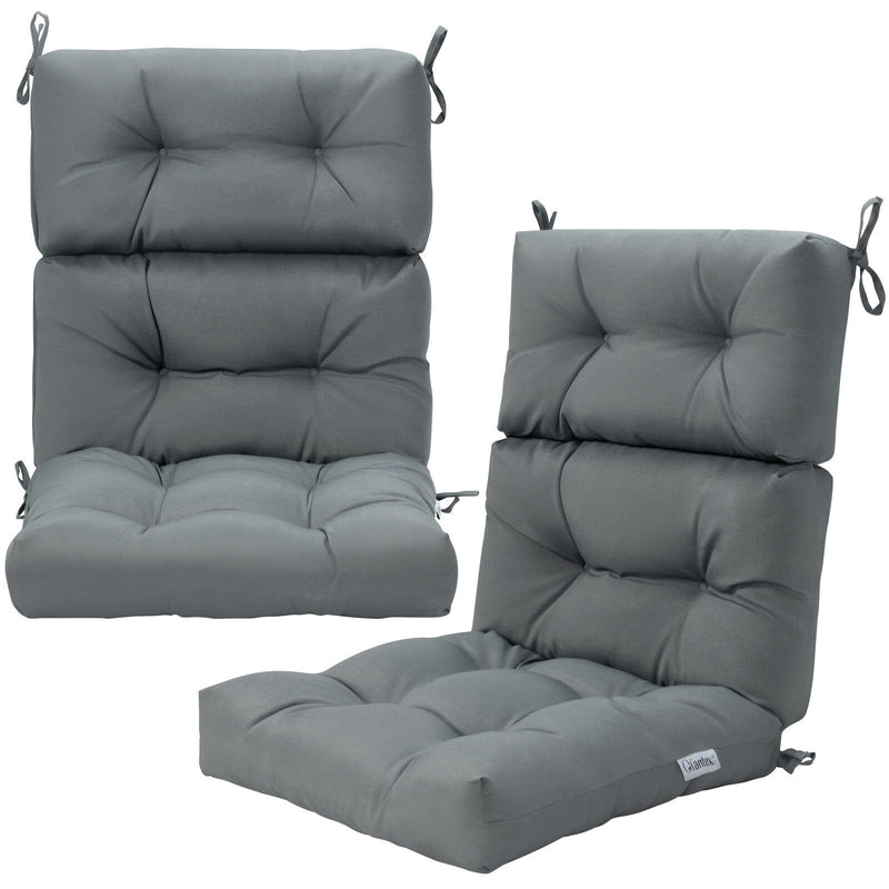 *Tufted Patio High Back Chair Cushion with Non-Slip String Ties - Gray