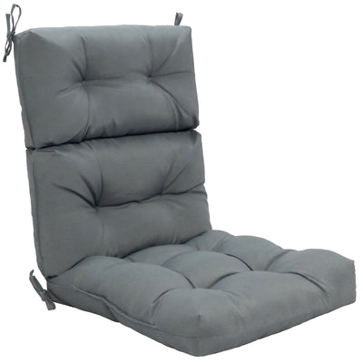 *Tufted Patio High Back Chair Cushion with Non-Slip String Ties - Gray
