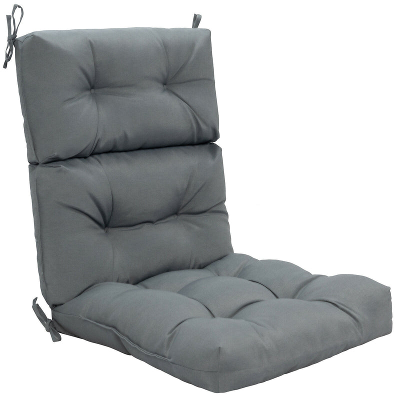 *Tufted Patio High Back Chair Cushion with Non-Slip String Ties - Gray