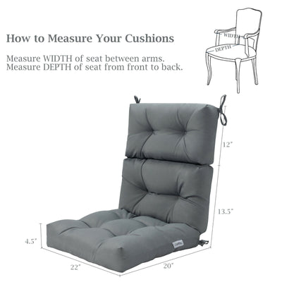 *Tufted Patio High Back Chair Cushion with Non-Slip String Ties - Gray