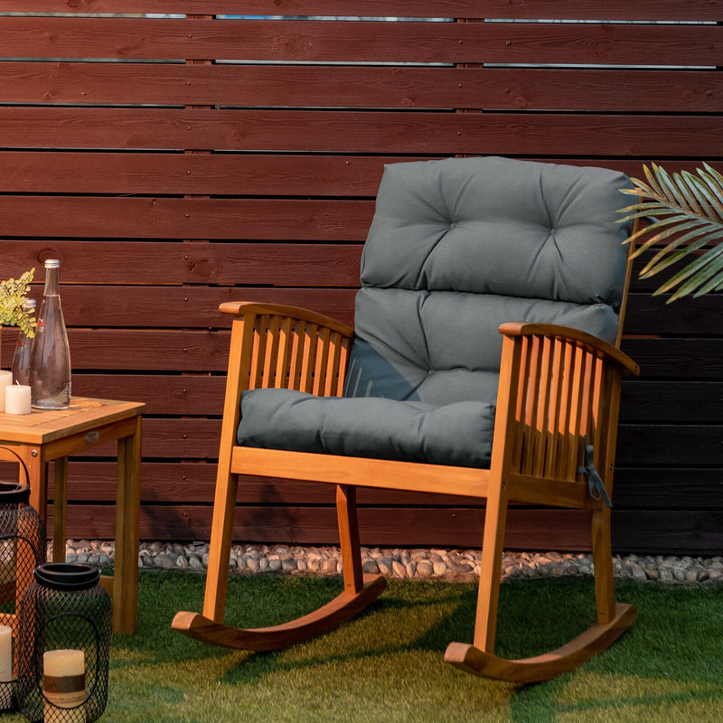*Tufted Patio High Back Chair Cushion with Non-Slip String Ties - Gray