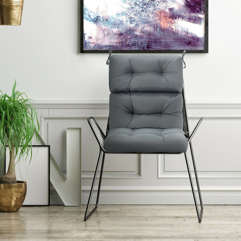 *Tufted Patio High Back Chair Cushion with Non-Slip String Ties - Gray