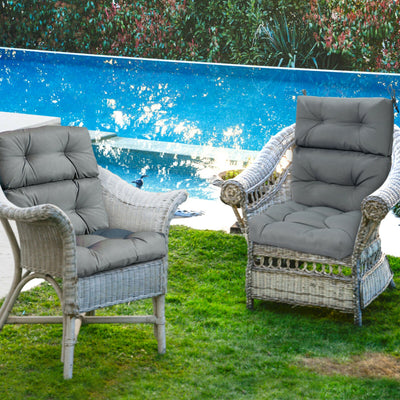 *Tufted Patio High Back Chair Cushion with Non-Slip String Ties - Gray
