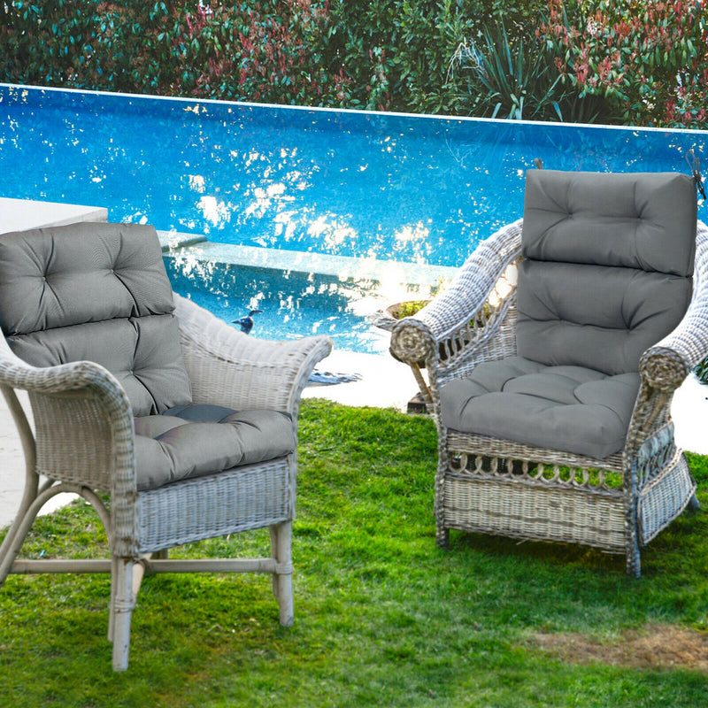 *Tufted Patio High Back Chair Cushion with Non-Slip String Ties - Gray
