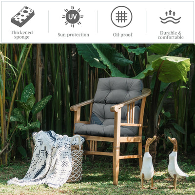 *Tufted Patio High Back Chair Cushion with Non-Slip String Ties - Gray
