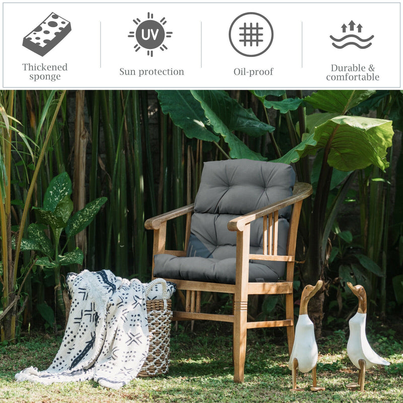 *Tufted Patio High Back Chair Cushion with Non-Slip String Ties - Gray