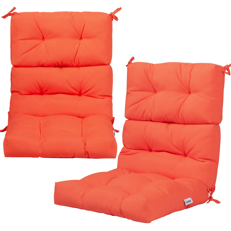 *Tufted Patio High Back Chair Cushion with Non-Slip String Ties - Orange