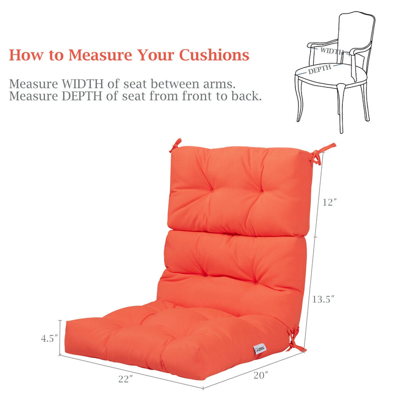 *Tufted Patio High Back Chair Cushion with Non-Slip String Ties - Orange
