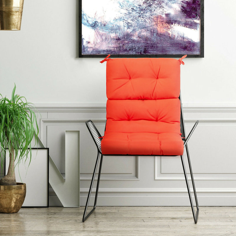 *Tufted Patio High Back Chair Cushion with Non-Slip String Ties - Orange