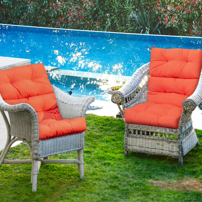 *Tufted Patio High Back Chair Cushion with Non-Slip String Ties - Orange