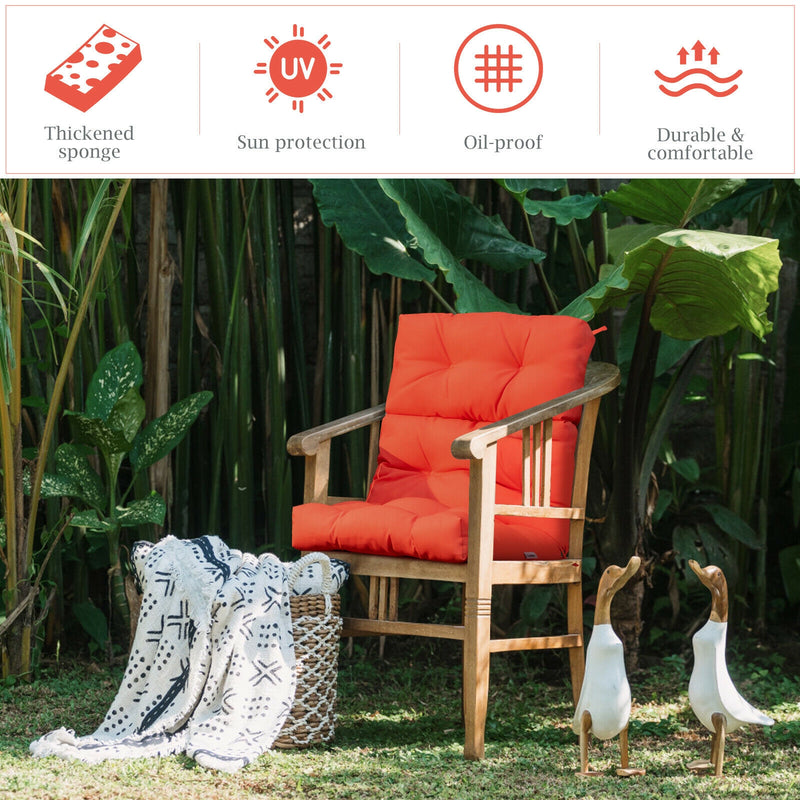 *Tufted Patio High Back Chair Cushion with Non-Slip String Ties - Orange