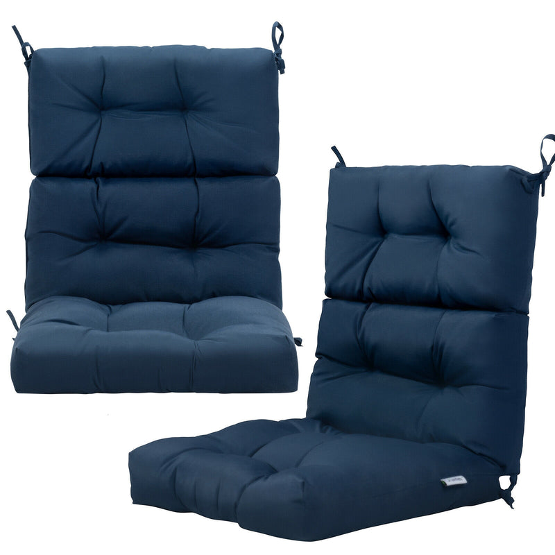*Tufted Patio High Back Chair Cushion with Non-Slip String Ties - Blue