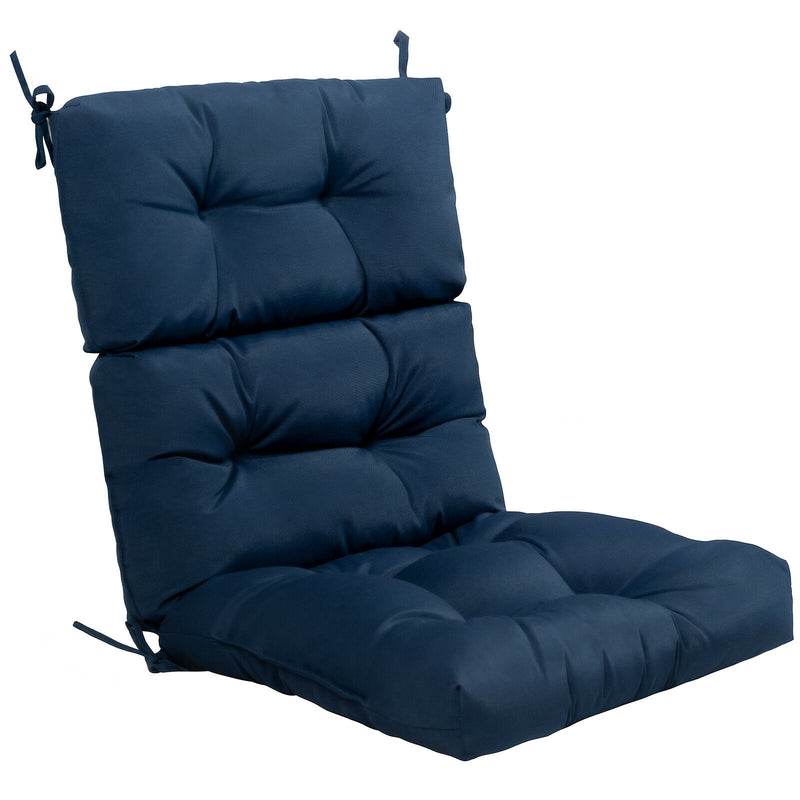 *Tufted Patio High Back Chair Cushion with Non-Slip String Ties - Blue