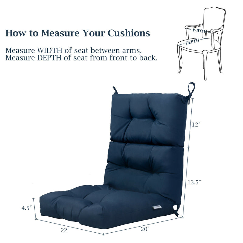 *Tufted Patio High Back Chair Cushion with Non-Slip String Ties - Blue