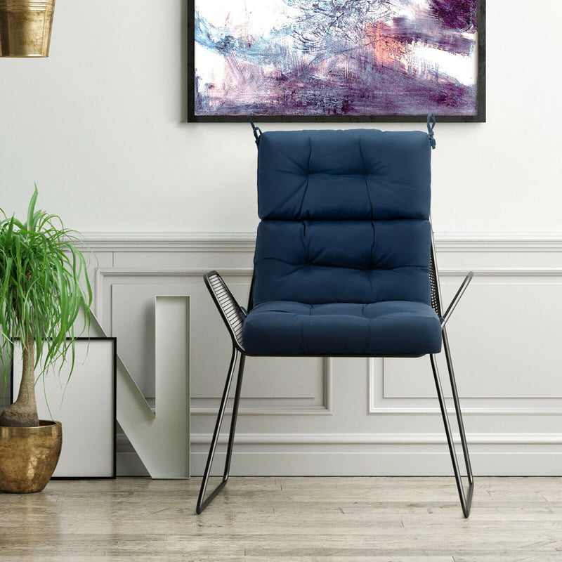*Tufted Patio High Back Chair Cushion with Non-Slip String Ties - Blue