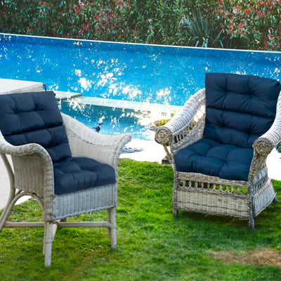 *Tufted Patio High Back Chair Cushion with Non-Slip String Ties - Blue