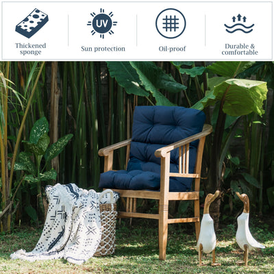 *Tufted Patio High Back Chair Cushion with Non-Slip String Ties - Blue