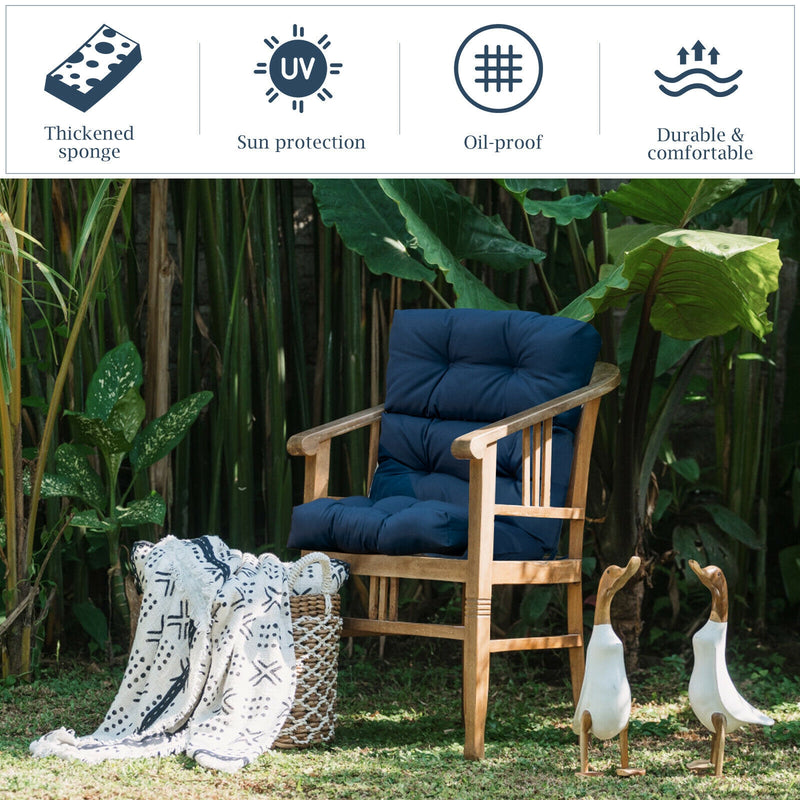 *Tufted Patio High Back Chair Cushion with Non-Slip String Ties - Blue