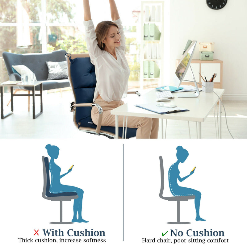 *Tufted Patio High Back Chair Cushion with Non-Slip String Ties - Blue