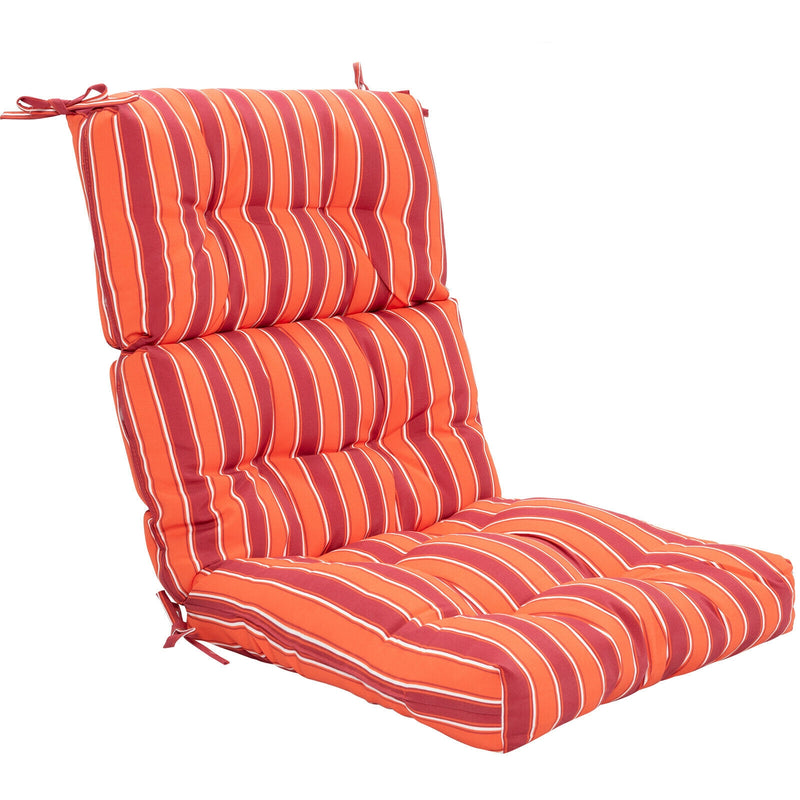 *Tufted Patio High Back Chair Cushion with Non-Slip String Ties - Red