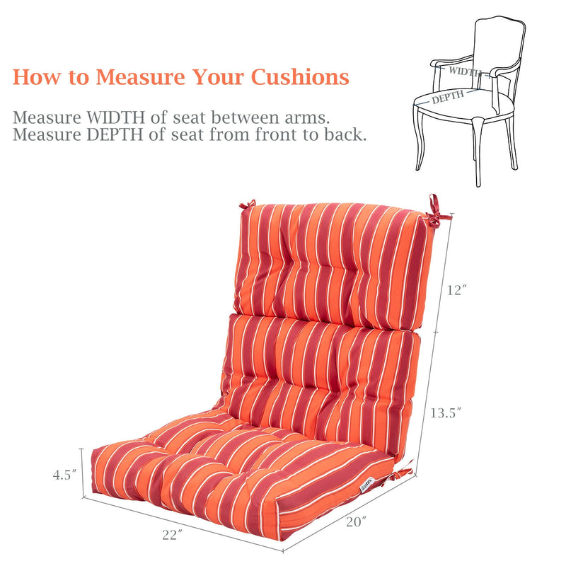 *Tufted Patio High Back Chair Cushion with Non-Slip String Ties - Red