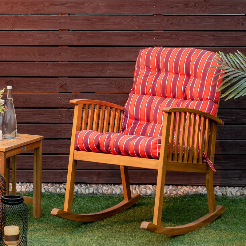 *Tufted Patio High Back Chair Cushion with Non-Slip String Ties - Red