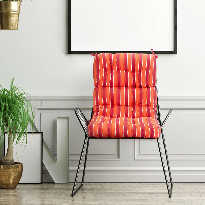 *Tufted Patio High Back Chair Cushion with Non-Slip String Ties - Red