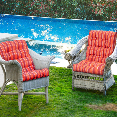*Tufted Patio High Back Chair Cushion with Non-Slip String Ties - Red