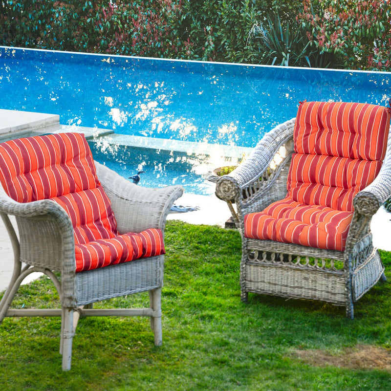 *Tufted Patio High Back Chair Cushion with Non-Slip String Ties - Red