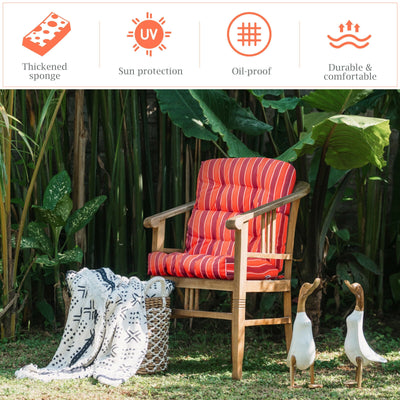 *Tufted Patio High Back Chair Cushion with Non-Slip String Ties - Red