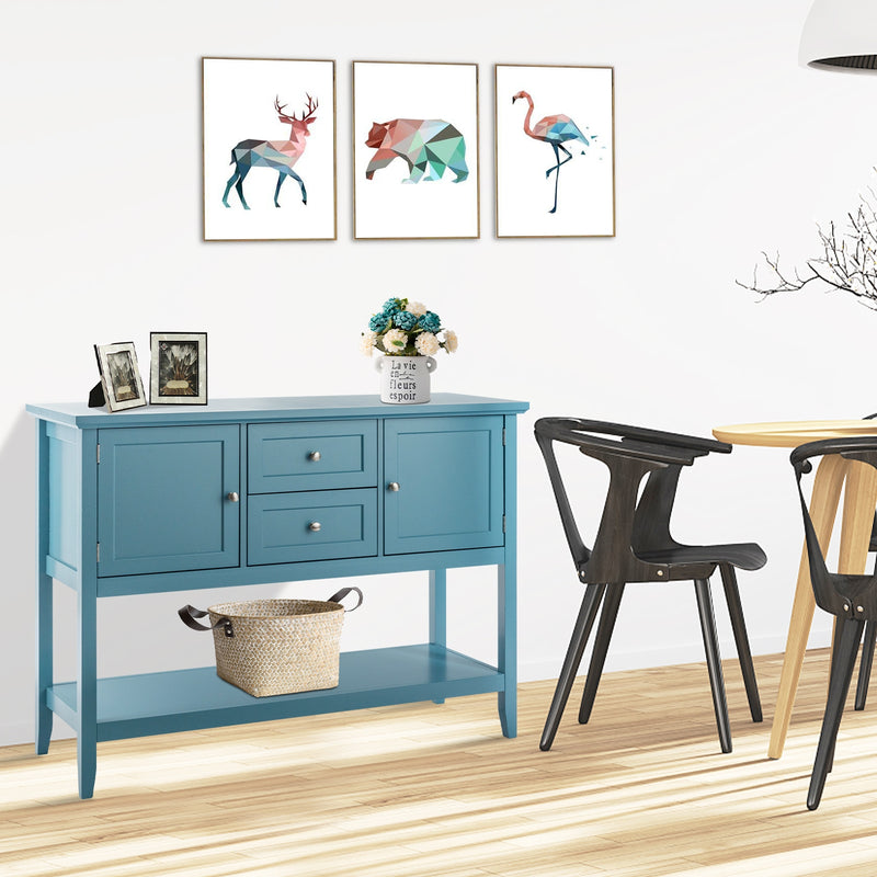 *Wooden Sideboard Buffet Console Table with Drawers and Storage - Blue