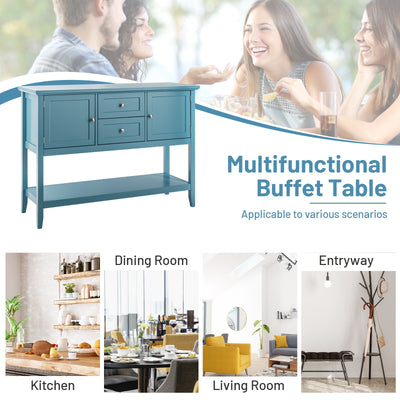 *Wooden Sideboard Buffet Console Table with Drawers and Storage - Blue