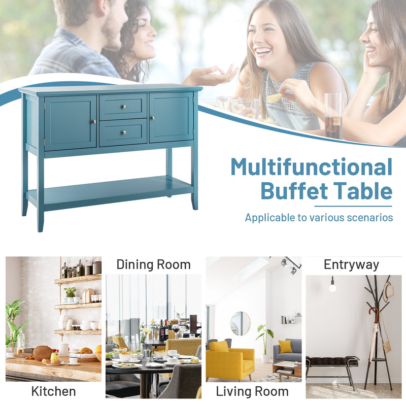 *Wooden Sideboard Buffet Console Table with Drawers and Storage - Blue