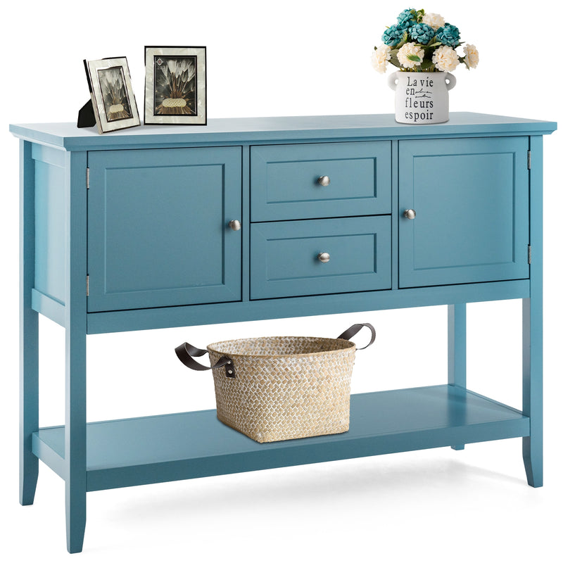 *Wooden Sideboard Buffet Console Table with Drawers and Storage - Blue