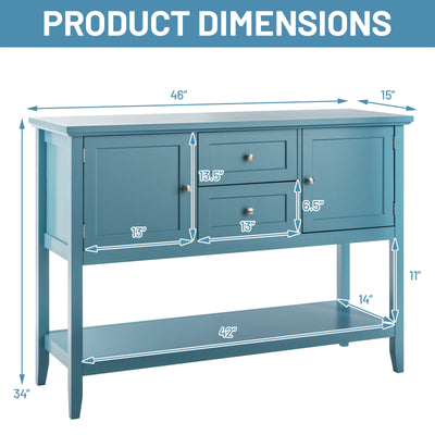 *Wooden Sideboard Buffet Console Table with Drawers and Storage - Blue