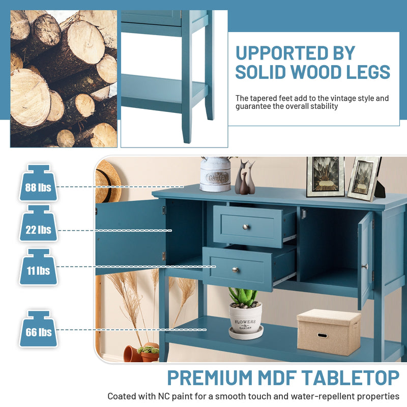 *Wooden Sideboard Buffet Console Table with Drawers and Storage - Blue