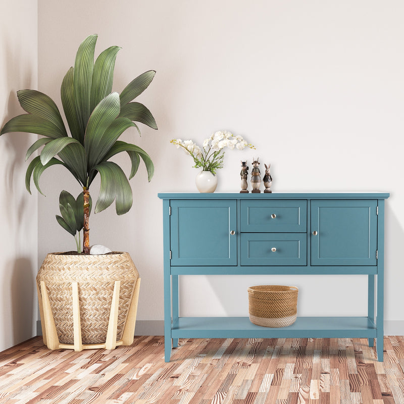 *Wooden Sideboard Buffet Console Table with Drawers and Storage - Blue