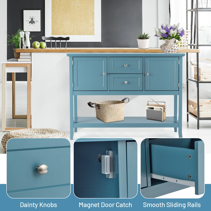 *Wooden Sideboard Buffet Console Table with Drawers and Storage - Blue