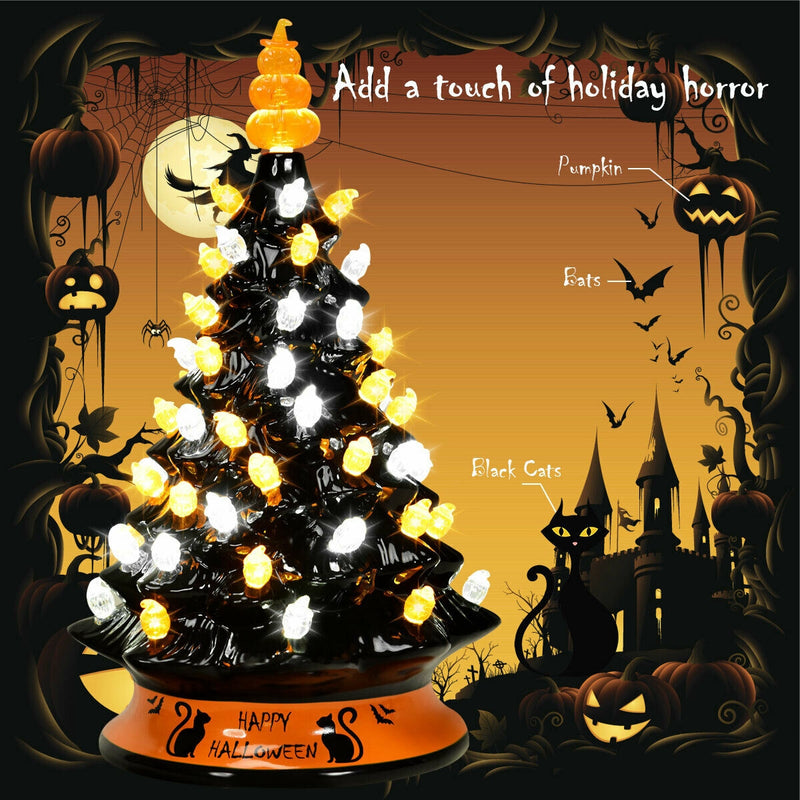 15 Inch Pre-Lit Ceramic Hand-Painted Tabletop Halloween Tree