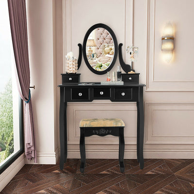 Vanity Make Up Table Set Dressing Table Set with 5 Drawers-Black